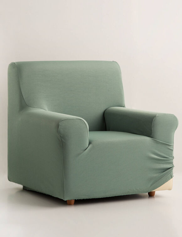 Effen, bi-rekbare hoes voor fauteuil en zitbank (amandel) Effen, bi-rekbare hoes voor fauteuil en zitbank (amandel)